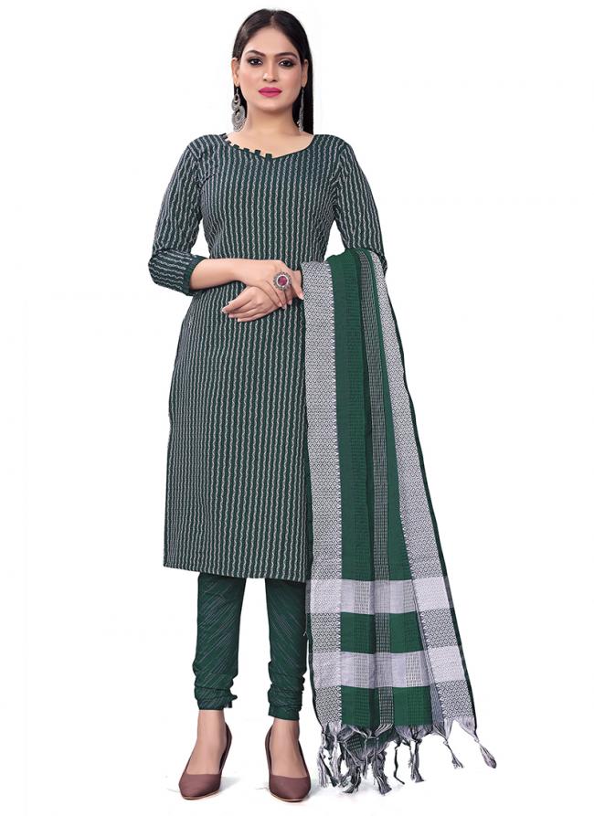 Cotton Jacquard Green Casual Wear Weaving Dress Material